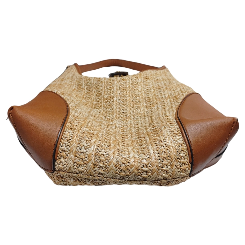 Steve Madden Wicker Beige Brown Faux Leather Hobo Shoulder Bag Handbag Purse - Picture 5 of 8